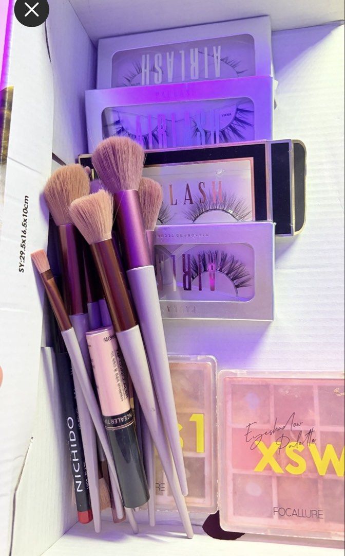 Make up bundle (Category: Makeup) located in Manila. Submitted by toastedsiopao.o (Listing ID 1461910515, Image 2). Description: Bundle of makeup and beauty essentials - Includes Focallure eyeshadow palettes - Features Pinkflash lip glosses - 4 Paulash Lashes - Comes with Chu Chu blush - L’Oreal hair dye kit included - Also includes beauty tools: eyelash curler and makeup brushes - Condition: Some items are new, others are lightly and well used -