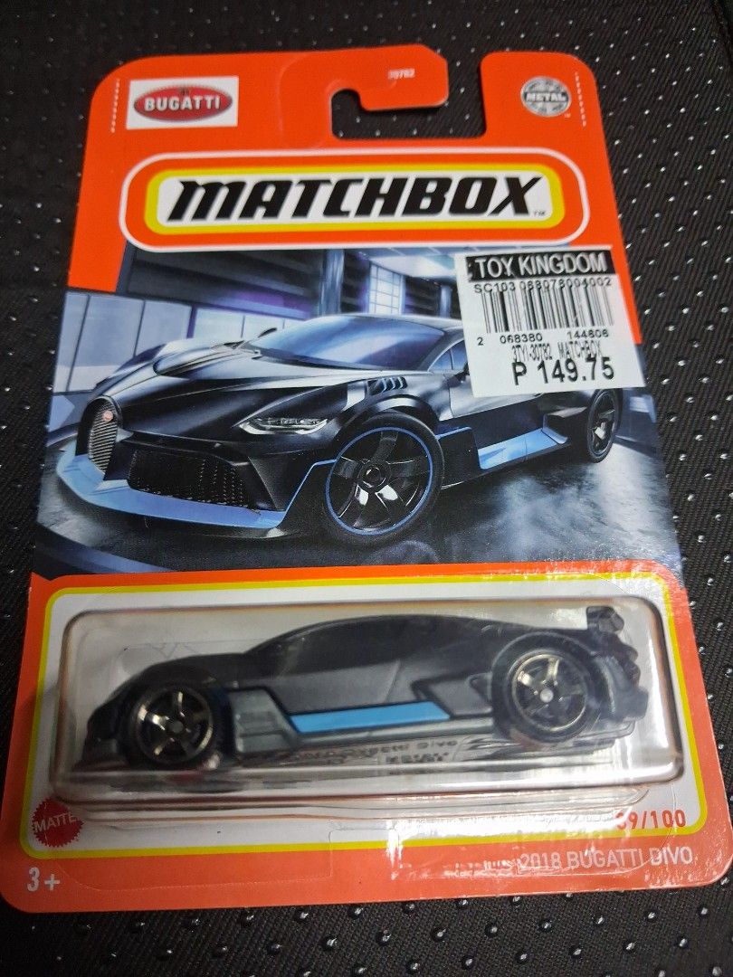 Matchbox 2018 Bugatti Divo 39/100 (Category: Vehicle & Diecast Models) located in Quezon City. Submitted by xserena (Listing ID 1462000527, Image 1). Description: - Matchbox 2018 Bugatti Divo toy car - Part of the 39/100 series - Comes in original, unopened packaging - Ideal for collectors and car enthusiasts - Selling as is.