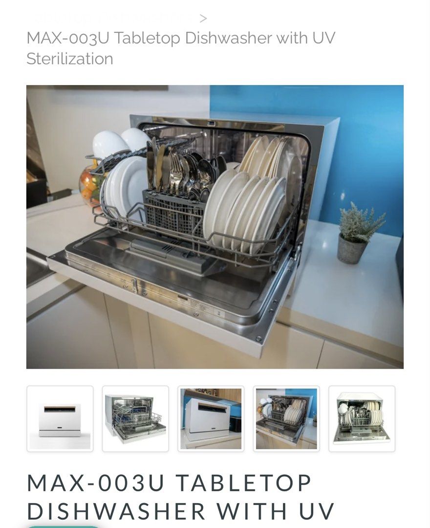 MAX-003U Tabletop Dishwasher with UV Sterilization (Category: Dishwasher) located in Manila. Submitted by purelion-536c (Listing ID 1461850222, Image 2). Description: - Compact tabletop design, perfect for small kitchens & apartments. - Features UV sterilization for enhanced hygiene. - Ample space for plates, bowls, and cutlery. - Simple to operate and install. - Achieve sparkling clean dishes effortlessly..
