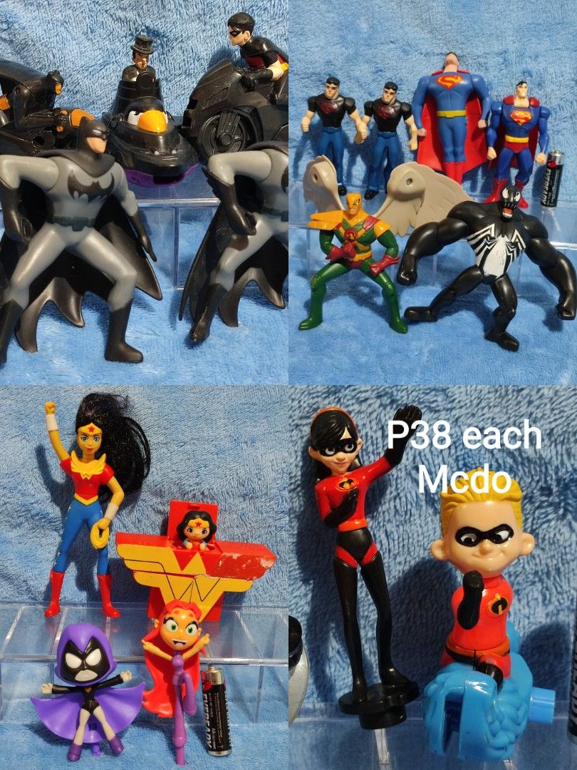 McDonald's Happy Meal DC & Marvel Action Figures (Category: Figurines & Statues) located in Baguio. Submitted by abigailmyra (Listing ID 1461933463, Image 1). Description: - McDonald's Happy Meal Action Figures - Available characters: Batman, Superman, Wonder Woman, Venom, Incredibles - Please check photos for specific item details and prices loc:Baguio-CAR.