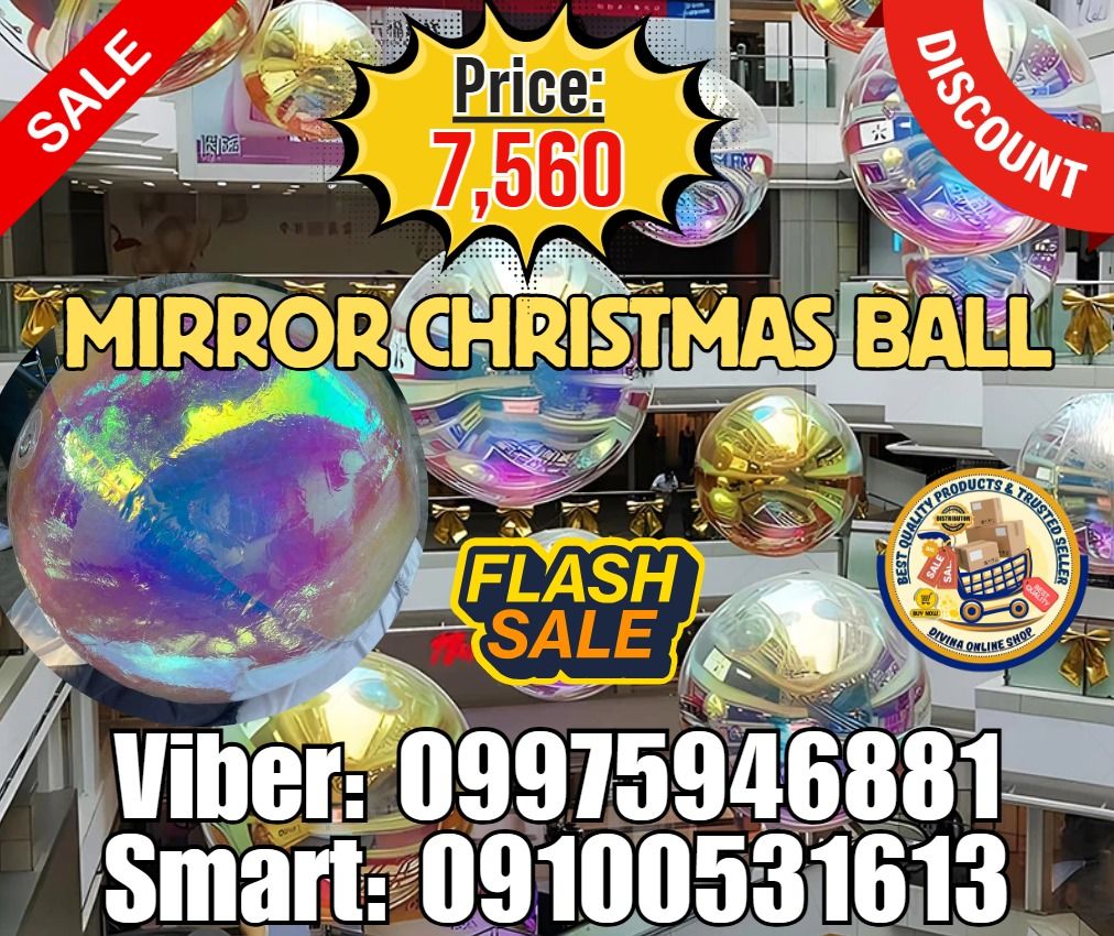 Mirror Inflatable Christmas Ball 400mm available today (Category: Occasions & Party Supplies) located in Mabalacat. Submitted by aprilmhay.fire (Listing ID 1461867727, Image 1). Description: 🌏 We Can Deliver Nationwide 👉 AP Cargo, LBC & Lalamove (🛳️ Sea /✈️ Air Freight) 🔥Inflatable Mirror Christmas Ball 400mm Price: 7,560 ✅💯 Guaranteed Seller ✅ High Quality Products ✅💯 Legit Distributor ✅ Complete Permits ✅ Free Shipping and Handling ✅ 3 Mo