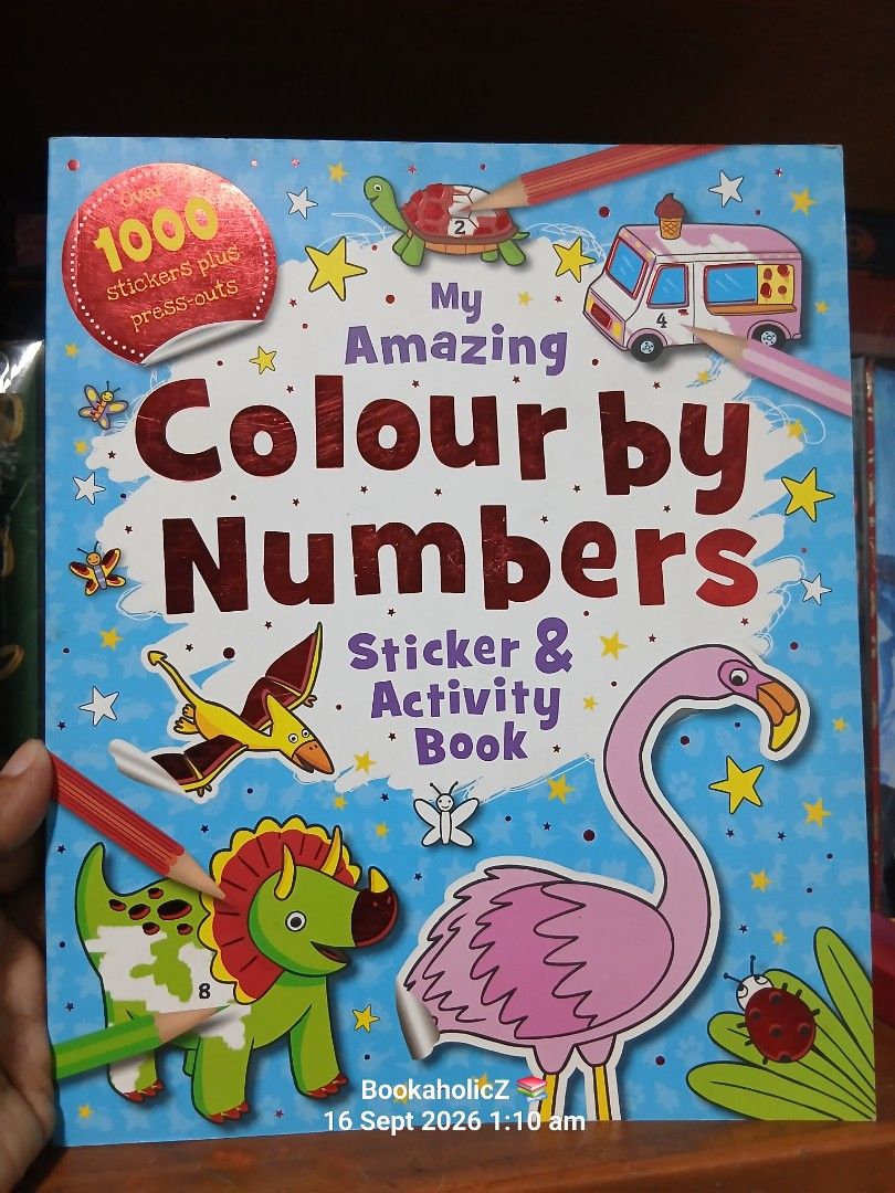 My Amazing Colour by Numbers Sticker & Activity Book (Category: Children's Books) located in Antipolo. Submitted by bookaholicz_dettori (Listing ID 1461990966, Image 1). Description: - Engaging colour-by-numbers book for creative fun. - Features a wide variety of themes: adorable animals, sparkling stats, stomping dinosaurs, and racing cars. - Includes exciting press-out activities. - Packed with fun activities to keep kids entertained. - Comes w