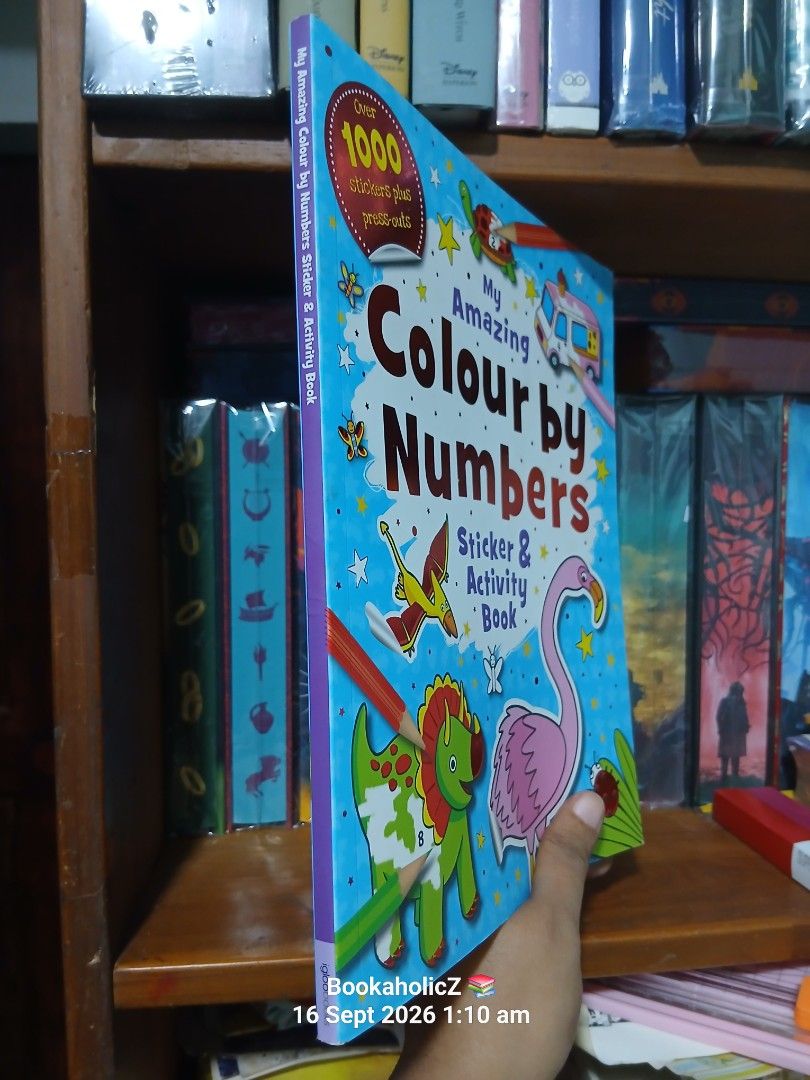 My Amazing Colour by Numbers Sticker & Activity Book (Category: Children's Books) located in Antipolo. Submitted by bookaholicz_dettori (Listing ID 1461990966, Image 3). Description: - Engaging colour-by-numbers book for creative fun. - Features a wide variety of themes: adorable animals, sparkling stats, stomping dinosaurs, and racing cars. - Includes exciting press-out activities. - Packed with fun activities to keep kids entertained. - Comes w