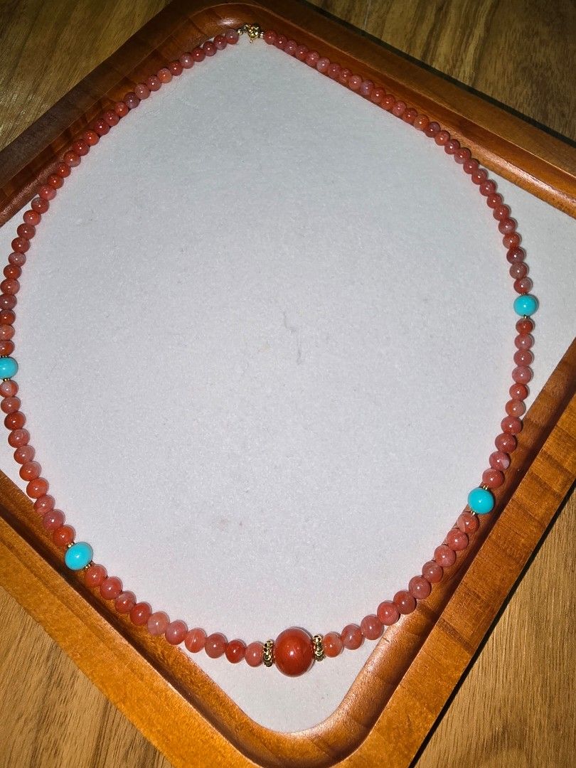 Nanhong Agate with Turquoise accent necklace (Category: Necklaces) located in Santa Rosa. Submitted by crystal1.0 (Listing ID 1461945768, Image 1). Description: Necklace - 19" length Nanhong bead size - 4mm Turquoise bead size - 6mm.