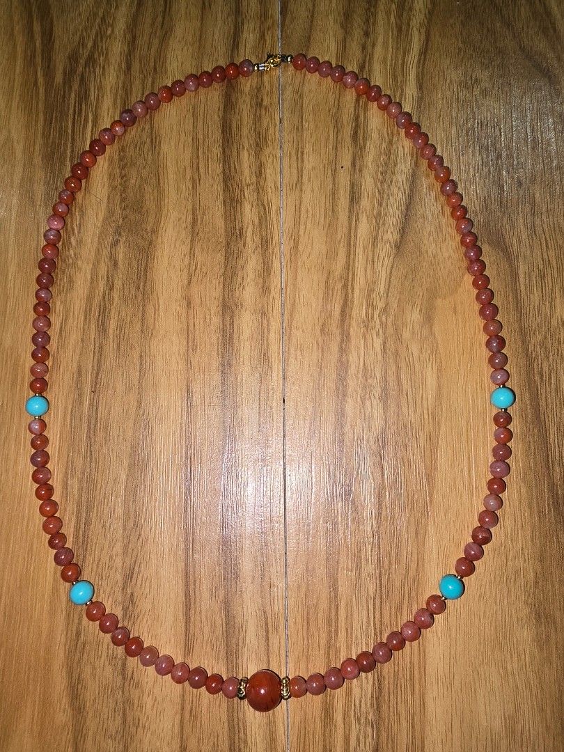 Nanhong Agate with Turquoise accent necklace (Category: Necklaces) located in Santa Rosa. Submitted by crystal1.0 (Listing ID 1461945768, Image 2). Description: Necklace - 19" length Nanhong bead size - 4mm Turquoise bead size - 6mm.