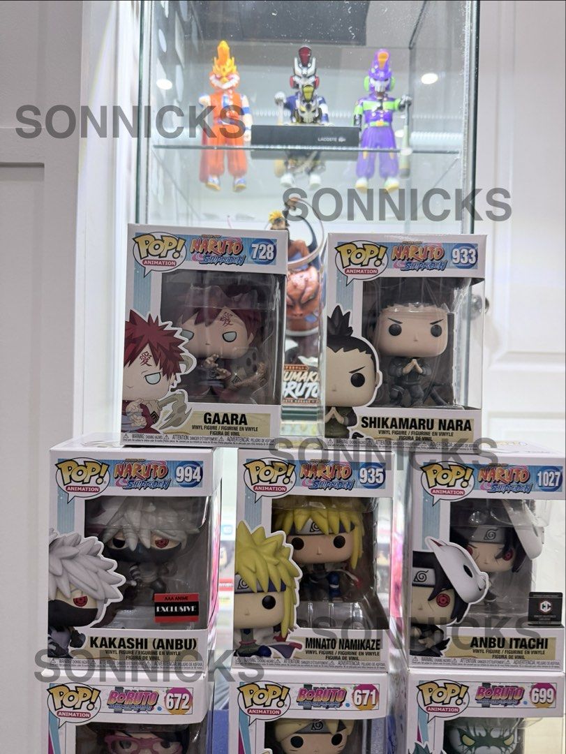 Naruto and Boruto Funko Pop (Category: Designer & Blind Box Toys) located in Quezon City. Submitted by happyquailegg (Listing ID 1461816009, Image 3). Description: Naruto & Boruto Funko Pop Minato Namikaze 935 - SOLD Itachi Anbu Chalice 1027- SOLD Kakashi (anbu) AAA 994- SOLD Gaara 728- ₱600 Shikamaru 933- SOLD Boruto Uzumaki 671 - ₱450 Mitsuki sage GITD Hot Topic 699- 1300 Sarada Uchiha 672- ₱450 All in 9/10 condition Free Dice/Boss Protector Lo