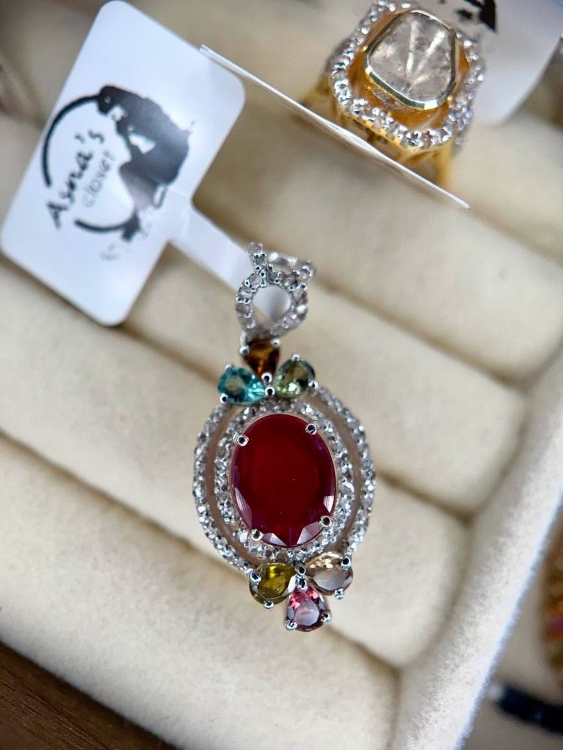 NATURAL MOZAMBIQUE RUBY • DIAMOND & TOURMALINE PENDANT (Category: Body Jewelry) located in Baguio. Submitted by asna_taku (Listing ID 1461900207, Image 1). Description: ❤️ NATURAL MOZAMBIQUE RUBY • DIAMOND & TOURMALINE PENDANT A statement piece for the serious gemstone lover. ❤️✨ Featuring a 3.50 ct Natural Ruby from Mozambique, beautifully cut in an elegant oval/pear faceted shape with a rich red color and translucent appearance. ✨ Natural Ruby 