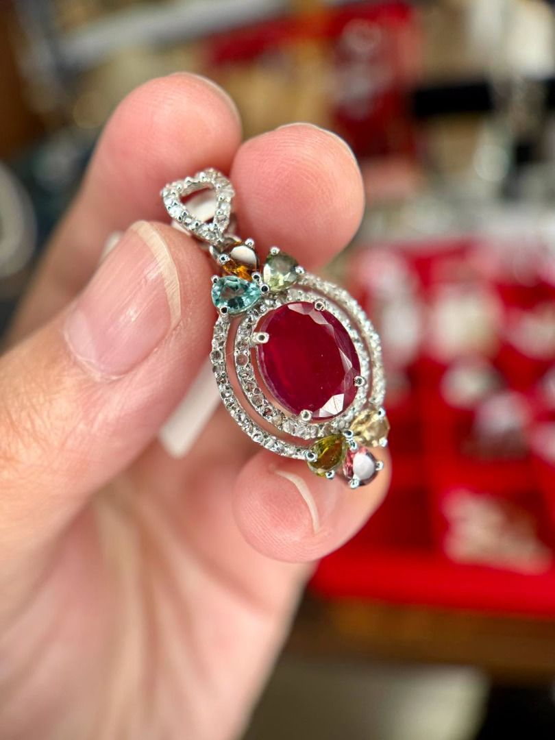 NATURAL MOZAMBIQUE RUBY • DIAMOND & TOURMALINE PENDANT (Category: Body Jewelry) located in Baguio. Submitted by asna_taku (Listing ID 1461900207, Image 2). Description: ❤️ NATURAL MOZAMBIQUE RUBY • DIAMOND & TOURMALINE PENDANT A statement piece for the serious gemstone lover. ❤️✨ Featuring a 3.50 ct Natural Ruby from Mozambique, beautifully cut in an elegant oval/pear faceted shape with a rich red color and translucent appearance. ✨ Natural Ruby 