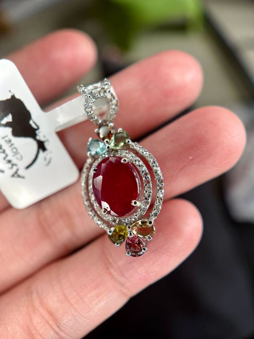NATURAL MOZAMBIQUE RUBY • DIAMOND & TOURMALINE PENDANT (Category: Body Jewelry) located in Baguio. Submitted by asna_taku (Listing ID 1461900207, Image 3). Description: ❤️ NATURAL MOZAMBIQUE RUBY • DIAMOND & TOURMALINE PENDANT A statement piece for the serious gemstone lover. ❤️✨ Featuring a 3.50 ct Natural Ruby from Mozambique, beautifully cut in an elegant oval/pear faceted shape with a rich red color and translucent appearance. ✨ Natural Ruby 