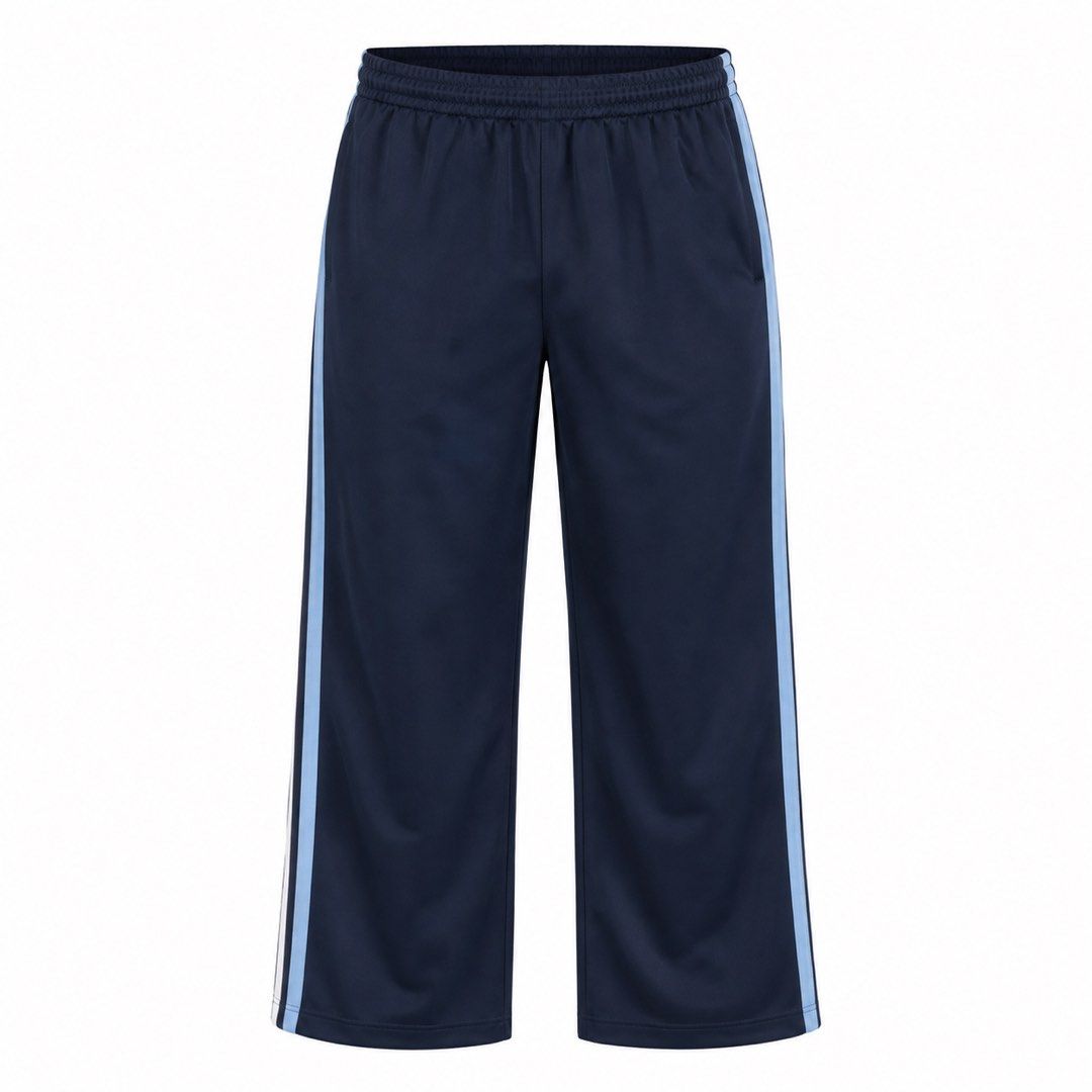 Navy Blue Track Pants with Light Blue Stripes Jogging Pants (Category: Other Bottoms) located in San Ildefonso. Submitted by rgdeclutters (Listing ID 1462029271, Image 1). Description: W - 24-28" L - 33.5".