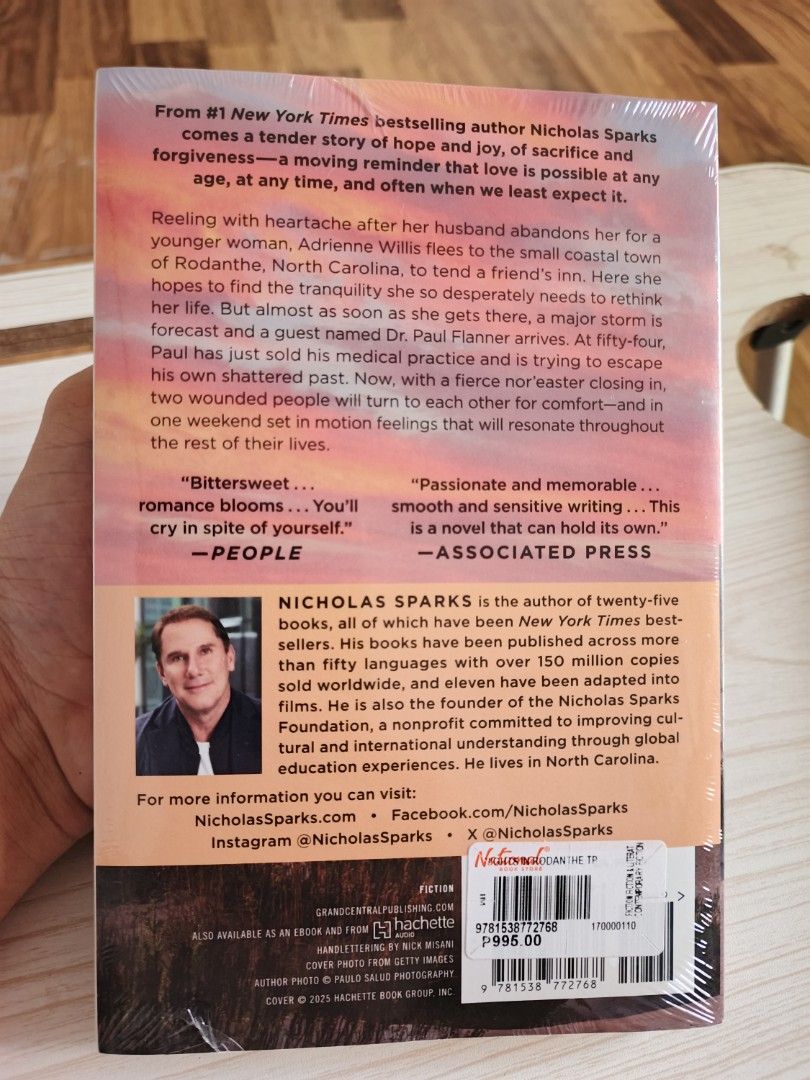 Nights in Rodanthe by Nicholas Sparks Novel (Category: Storybooks) located in Manila. Submitted by freestarbook (Listing ID 1461908241, Image 2). Description: - Title: Nights in Rodanthe - Author: Nicholas Sparks - Genre: Romance, Drama - Themes: Love, Sacrifice, Forgiveness - Plot Summary: A woman seeking refuge finds comfort and unexpected love with a doctor during a storm. - Key Message: Love is possible at any age..