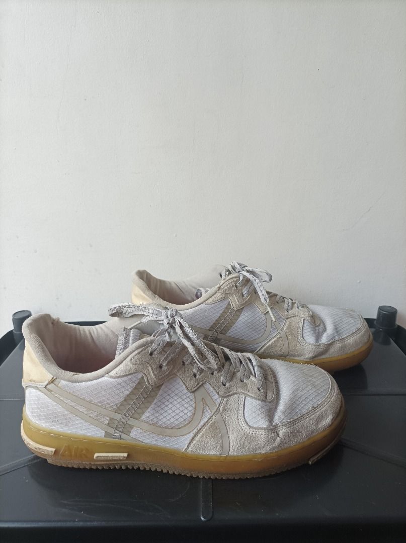 NIKE AIR FORCE 1 'LIGHT BONE' REACT SZ8.5 (Category: Sneakers) located in Manila. Submitted by ako.si.lemmor (Listing ID 1461830118, Image 2). Description: This item is legit but thrifted/beaters condition, manage your expectation. Size 8.5US Mens Condition: 7.5/10 Issue: Gumsole yellowing, cut pulltab, needs cleaning Ship at your own cost or pickup Mandaluyong..
