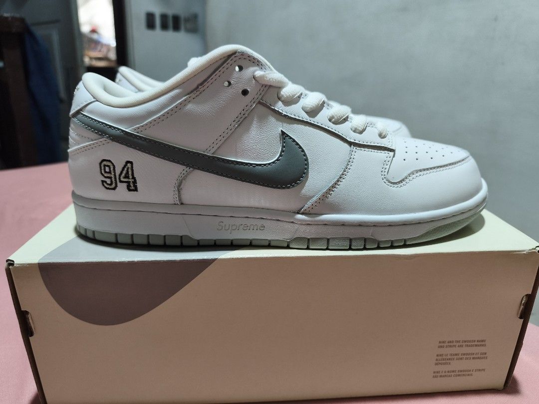 Nike Dunk SB x Supreme 94 Metallic Silver (Category: Sneakers) located in San Juan City. Submitted by thrsdy (Listing ID 1461813542, Image 1). Description: Complete with box and extra lace.