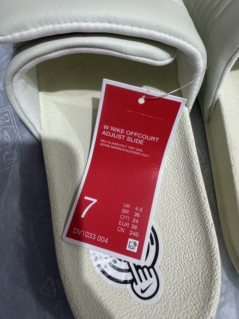 Nike Offcourt Adjust Slide Size 7 (Category: Slippers & Slides) located in Quezon City. Submitted by andreaeliz (Listing ID 1461855642, Image 2). Description: - Brand: Nike - Model: Offcourt Adjust Slides - Color: Sail/Volt Tint-Sail - Size: UK 7 - Features: Super comfy, easy to wear - Ideal for: Casual outings, after sports - Condition: Brand new with original tags.