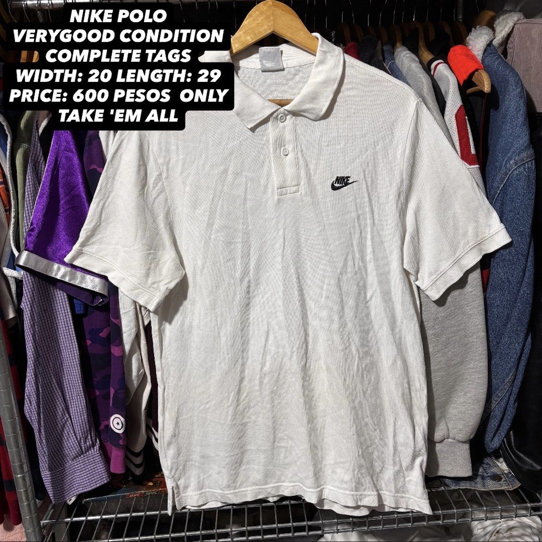 Nike Polo Shirt White Size M (Category: Tshirts & Polo Shirts ) located in Caloocan City. Submitted by bonsatocha43876 (Listing ID 1461978155, Image 1). Description: - Brand: Nike - Type: Polo Shirt - Color: White - Size: Medium (M) - Material: 100% Cotton - Origin: Made in India - Measurements: 20 inches (width) x 29 inches (length) - Ideal for: Casual wear, sports activities - Features: Classic Nike design.