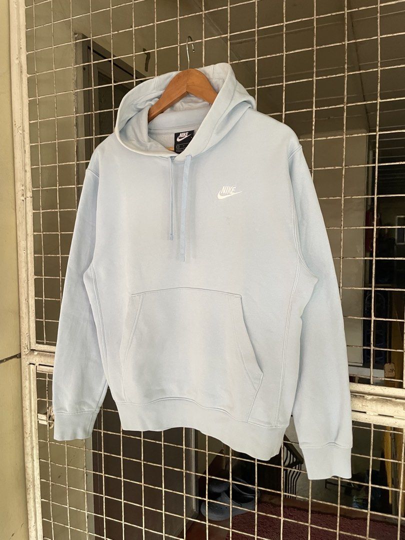 Nike Pullover Hoodie Light Blue (Category: Coats, Jackets and Outerwear) located in Manila. Submitted by oftherack_04 (Listing ID 1461860704, Image 2). Description: - Light blue Nike hoodie - Size S - Small embroidered Nike logo on chest - Classic pullover style - Front pocket - Drawstring hood - Made in China - No Hidden issues .