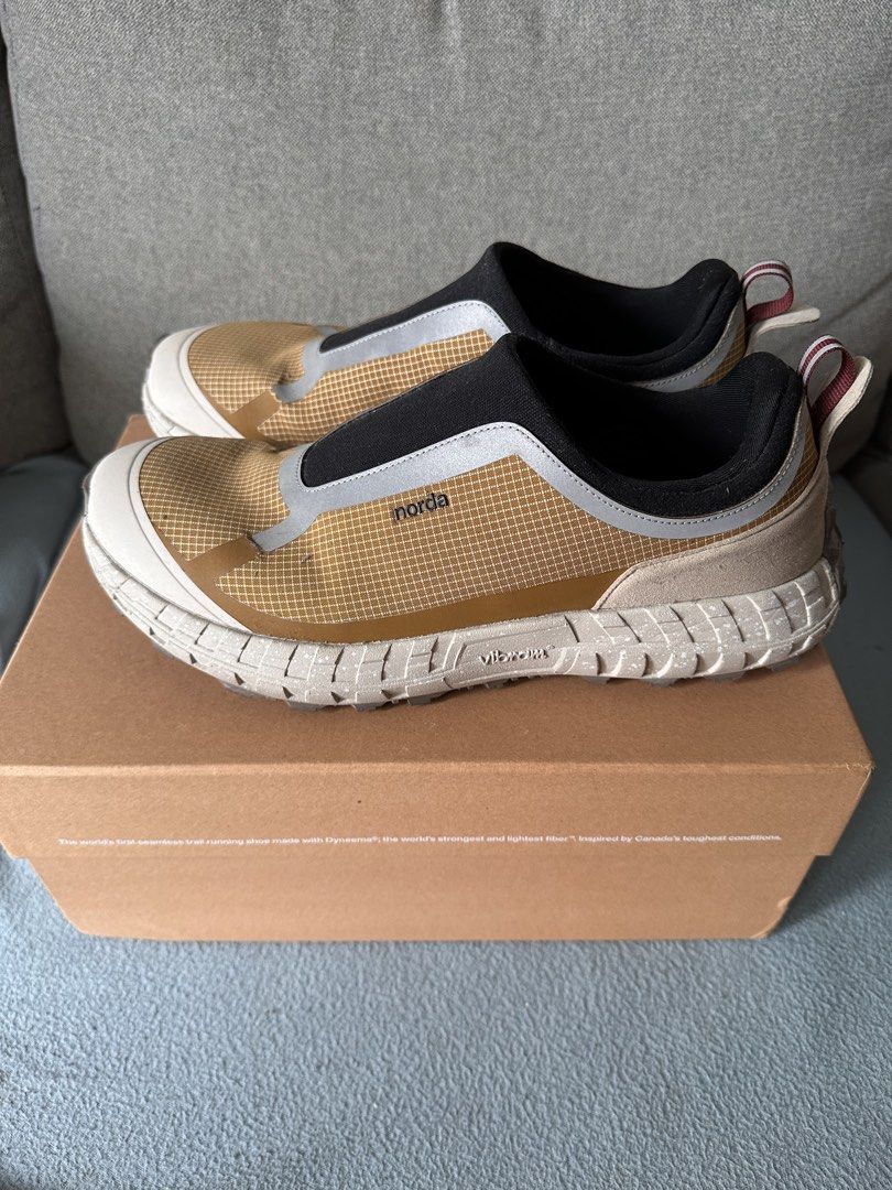 Norda 003 G+ (Category: Sneakers) located in Mandaluyong City. Submitted by vansboy69 (Listing ID 1461808833, Image 2). Description: - Norda 003 G+ - Color: Maple - Features Vibram sole for superior grip - Slip-on design for easy wear - Comfortable fit - Made with Dyneema: World's first trail running shoe material, offering lightweight durability - Includes original box - Comes with a shoe bag Size: 11.5 US Message me at 09175081517.