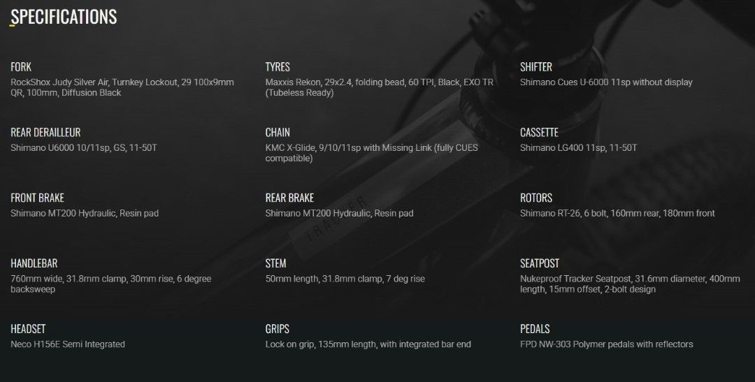 Nukeproof Tracker Pro (Category: Bicycles) located in Singapore. Submitted by bikecontrol (Listing ID 1461921806, Image 2). Description: The Nukeproof Tracker brings the soul of mountain biking back to the hardtail — simple, fun, and ready for anything. Inspired by the early spirit of off-road exploration yet designed with modern MTB geometry, the Tracker blends agility and confidence in a package that welcomes new riders and rewards experienced 