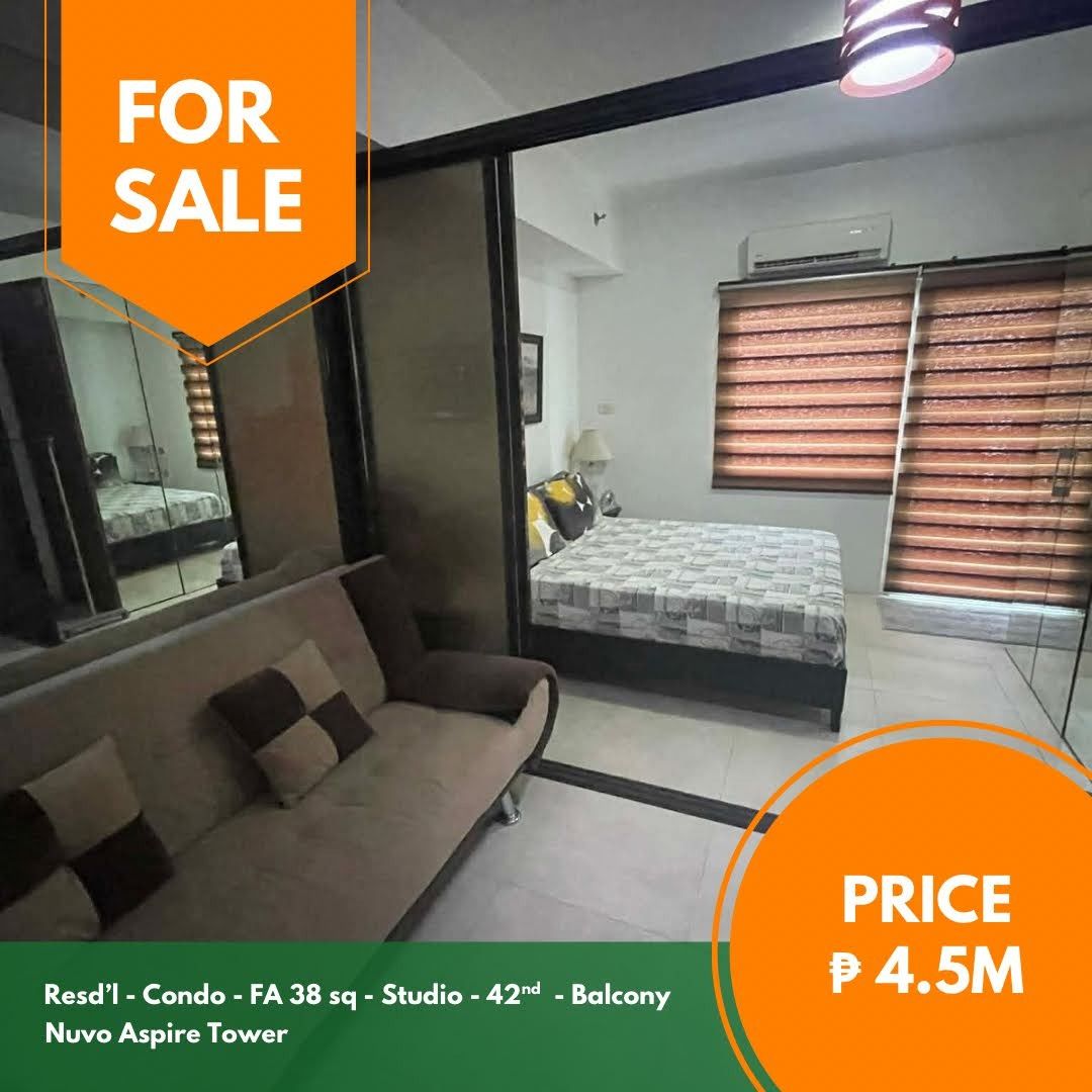 Nuvo Aspire Tower studio unit (Category: Apartments & Condos) located in Quezon City. Submitted by jmpgutierrez (Listing ID 1461827161, Image 1). Description: For sale: Nuvo Aspire Tower studio unit Libis, Quezon City Floor area: 38 sqm Residential Condominium unit Studio 42nd floor Furnished Balcony Direct to seller Asking price: PHP 4,500,000 https://www.pgr.com.ph/residential-1/2026/2/20/nuvo-aspire-tower-studio-unit -- Jose Mari Pangandian Gu