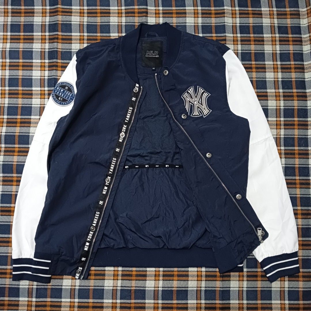 NY Yankees MLB nylon lined varsity jacket (Category: Coats, Jackets and Outerwear) located in Cebu City. Submitted by bsidethrift (Listing ID 1461973187, Image 3). Description: orig 💯 Medium 21 chest 27 length as new condition no issue.