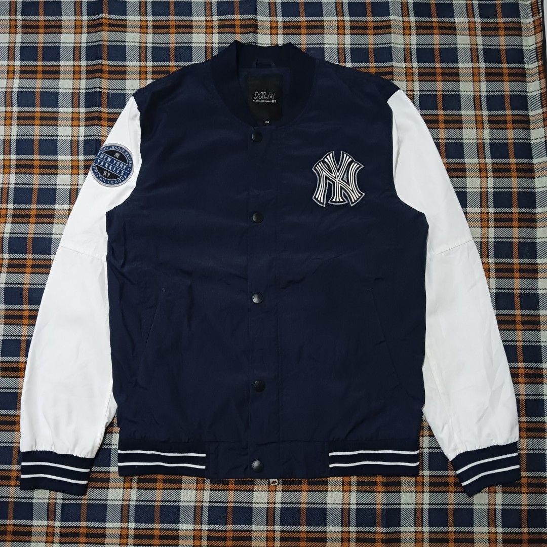 NY Yankees MLB nylon lined varsity jacket (Category: Coats, Jackets and Outerwear) located in Cebu City. Submitted by bsidethrift (Listing ID 1461973187, Image 1). Description: orig 💯 Medium 21 chest 27 length as new condition no issue.