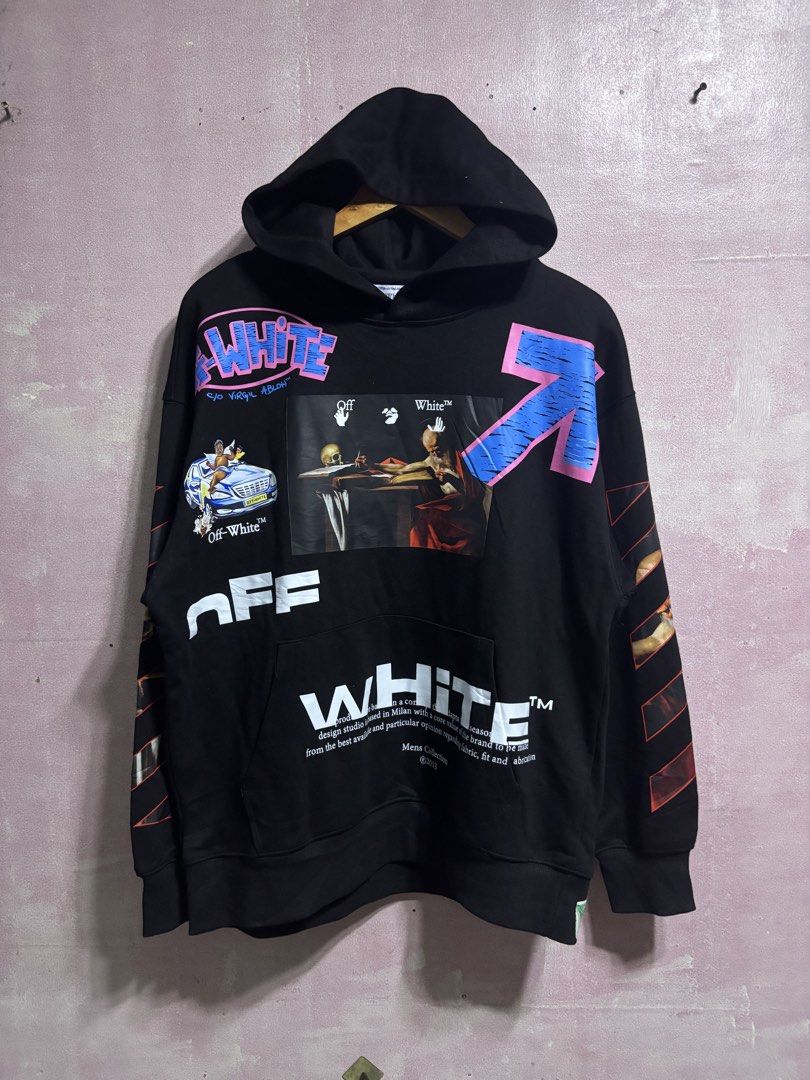OFF WHITE ALL OVER PRINT HOODIE (Category: Coats, Jackets and Outerwear) located in Manila. Submitted by mangbebong_05 (Listing ID 1461925313, Image 1). Description: OFF WHITE ALL OVER PRINT LARGE WIDTH 23 LENGTH 27 EXCELLENT CONDITION .