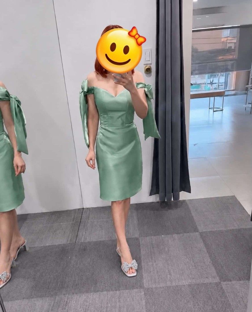 Off-shoulder Satin Mini Dress with Bow Sleeves (Category: Dresses) located in Mandaluyong City. Submitted by Love.Boutique (Listing ID 1461838643, Image 1). Description: - Beautiful satin mini dress - Off-shoulder design with cute bow details on sleeves - Structured corset fit bodice - Flattering A-line skirt - Ideal for parties and events - Comes with a garment bag.