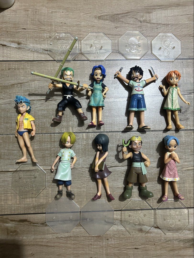 One Piece Kids Anime Figures Set (Category: Figurines & Statues) located in Paranaque City. Submitted by zac.sei (Listing ID 1440490432, Image 1). Description: - As is - declared all as bootlegs - Set of One Piece anime figurines featuring Zoro, Luffy, Nami, and Sanji. - Some figures include display stands for easy showcasing. - Others with random base and one with broken peg and markings - Ideal for collectors and fans of the One Piece series..
