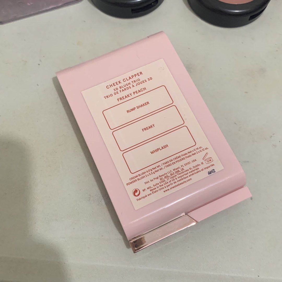 ONE/SIZE Cheek Clapper 3D Blush Trio - Freaky Peach (Category: Makeup) located in San Pascual. Submitted by khatpeachy89p08 (Listing ID 1461804569, Image 2). Description: - ONE/SIZE Cheek Clapper 3D Blush Trio in Freaky Peach - Features three shades: Rump Shaker, Freaky, and Whiplash - Includes one cream blush and two powder blushes - Perfect for adding a pop of color to your cheeks - Compact and travel-friendly design.