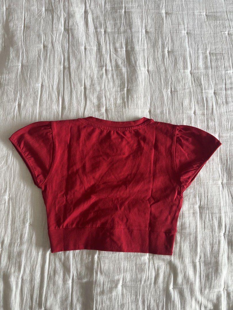 [ONHAND] Glassons - Cropped Button Detail top Red (Category: Blouses) located in Cebu City. Submitted by angel.energyph2 (Listing ID 1461833740, Image 3). Description: 🏷️850 Size S Bust: 35” Waist: 27.5” - Brand new without tag - Button detailing - Short sleeves with elastic - Cropped design - Soft cotton fabrication - Ideal for casual and elevated styling .