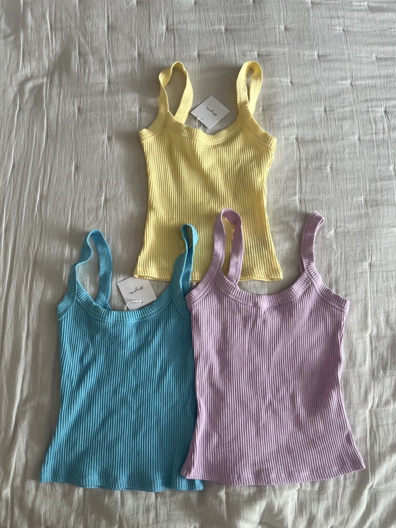 [ONHAND] Supre - Riri Scoop Neck Tank (Category: Sleeveless) located in Cebu City. Submitted by angel.energyph2 (Listing ID 1461836765, Image 2). Description: 🏷️ ₱695 each Size XXS – Yellow * Bust: 31.5” * Waist: 25.5” * Fit: Fitted * Best fits: XS/S Size XS – Lilac * Bust: 32.5” * Waist: 26.5” * Fit: Fitted * Best fits: XS/S Blue - SOLD - Brand new - Sleeveless - Crew neck - Singlet - Fitted - Made with 20% recycled cotton.
