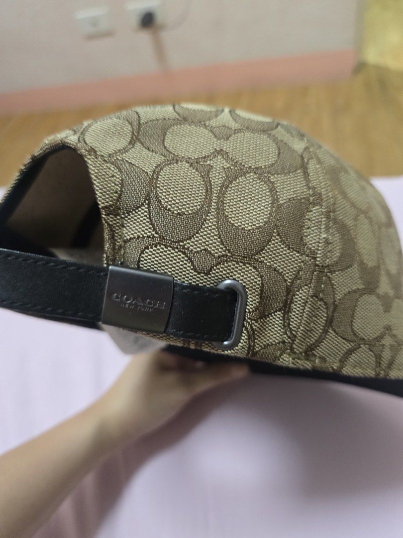 Original Coach signature flat brim cap (Category: Caps & Hats) located in Manila. Submitted by milleshoppppp (Listing ID 1461987758, Image 2). Description: - Bought in US outlet - No packaging but original - Black brim (possibly leather) - Adjustable strap with Coach buckle at the back - One size fits most - Perfect accessory to elevate any outfit - [ORIGINAL] Coach signature flat brim cap Condition: Not used (good condition) Price: 2500.