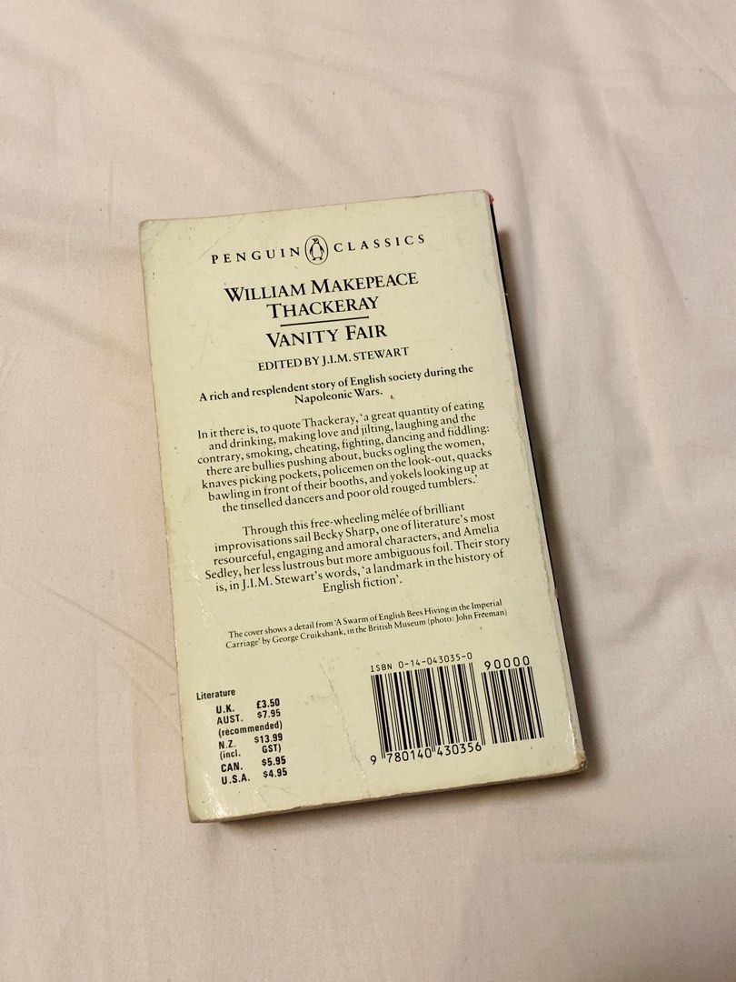 Penguin Classics Vanity Fair by William Makepeace Thackeray (Category: Storybooks) located in Santiago. Submitted by archivetheresa (Listing ID 1462007334, Image 3). Description: ✦ Penguin Classics edition of Vanity Fair by William Makepeace Thackeray. ✦ Edited by J.I.M. Stewart. ✦ Classic novel set during the Napoleonic Wars, exploring English society. Book condition: 1. No spine creases 2. Intact condition 3. No annotations 4. Natural tanning d