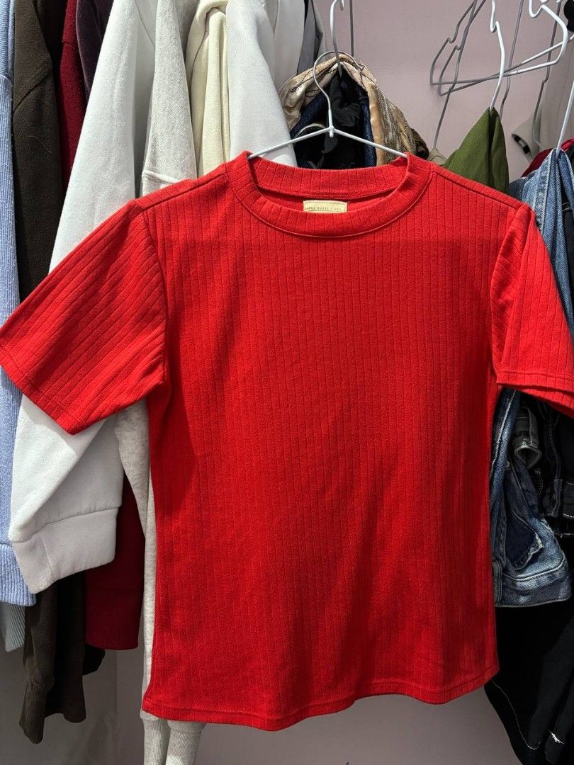 Penshoppe Red Ribbed Shirt (Category: Shirts) located in Quezon City. Submitted by declutteringnook (Listing ID 1462002990, Image 2). Description: - size: small - slim fit - only used once - loc: QC near fishermall.