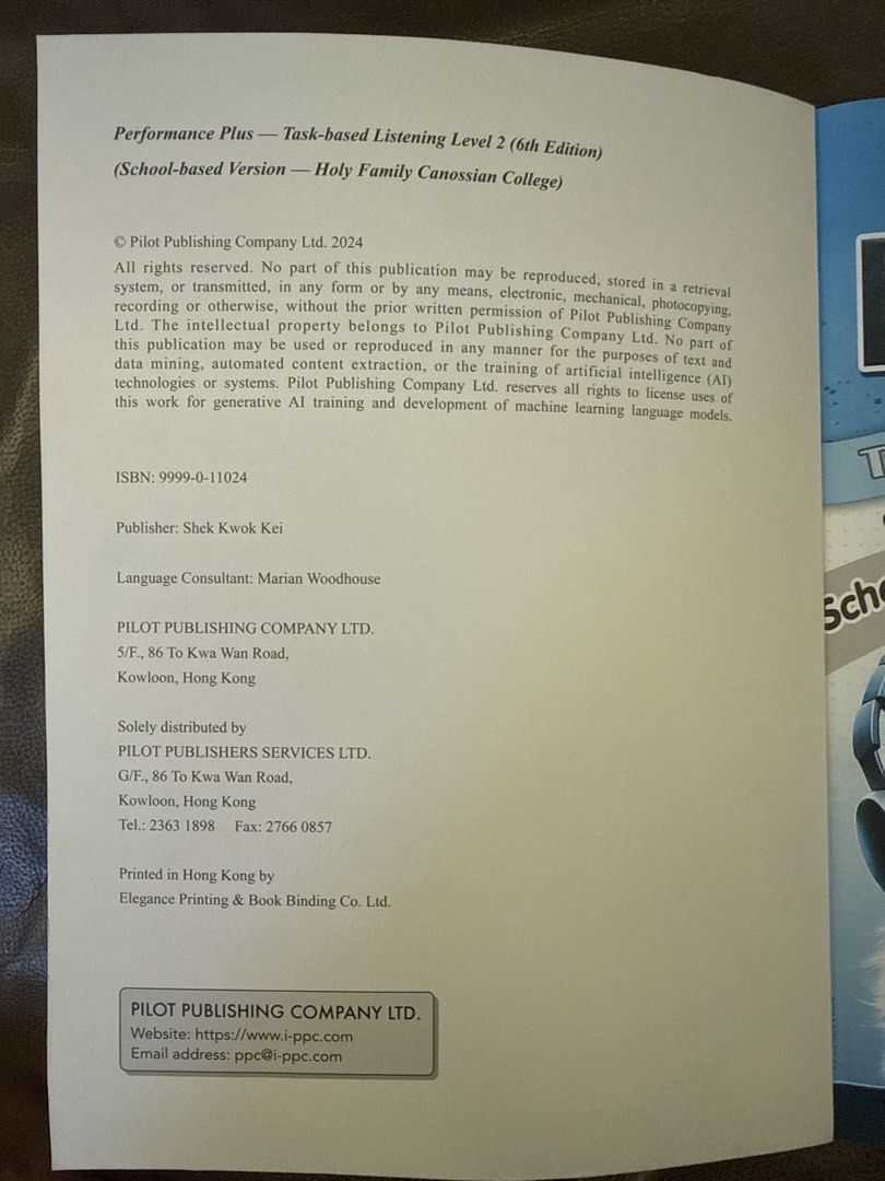 Performance Plus Task-based Listening Level 2 （分類：教科書）位於 Hong Kong。 由 yingip 提交（商品編號 1461933780，圖片 3）。簡介： Pilot's English Series 嘅 Performance Plus Task-based Listening Level 2 (6th Edition) School-based Version。呢本書係一本綜合性嘅聽力練習書，適合小學程度嘅學生。內容涵蓋詞彙、聽力技巧同埋評估練習。 7成新，部份內頁有做過。