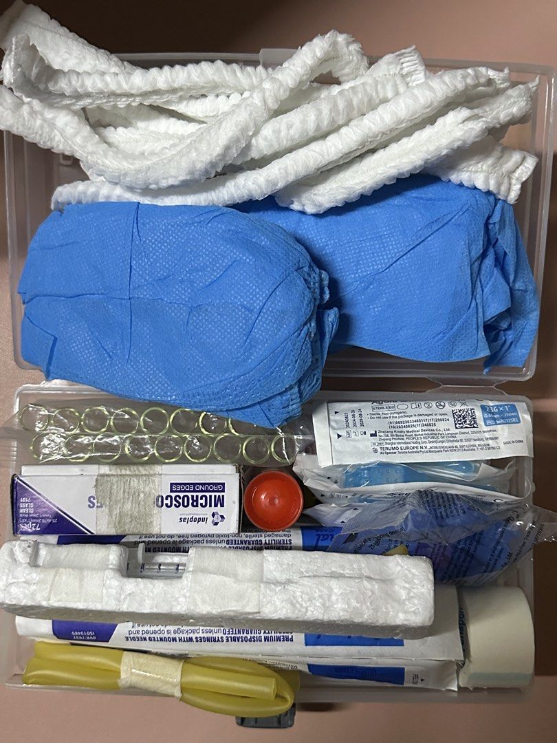 Phlebotomy Kit + Laboratory Supplies (Category: Medical Supplies & Tools) located in Manila. Submitted by burntw4ffles (Listing ID 1461933902, Image 1). Description: For MedTech students, phlebotomy and laboratory activities. Kit Inclusions: Tackle Box Pasteur Pipette - 5 pcs Glass Test Tubes - 18 pcs Assorted Glass Slides - 1 box WBC Pipette - 1 pc 5mL Syringe - 5 pcs 3mL Syringe - 5 pcs Capillary Tubes - 1 vial Cover Glass - 2 boxes Micropore -