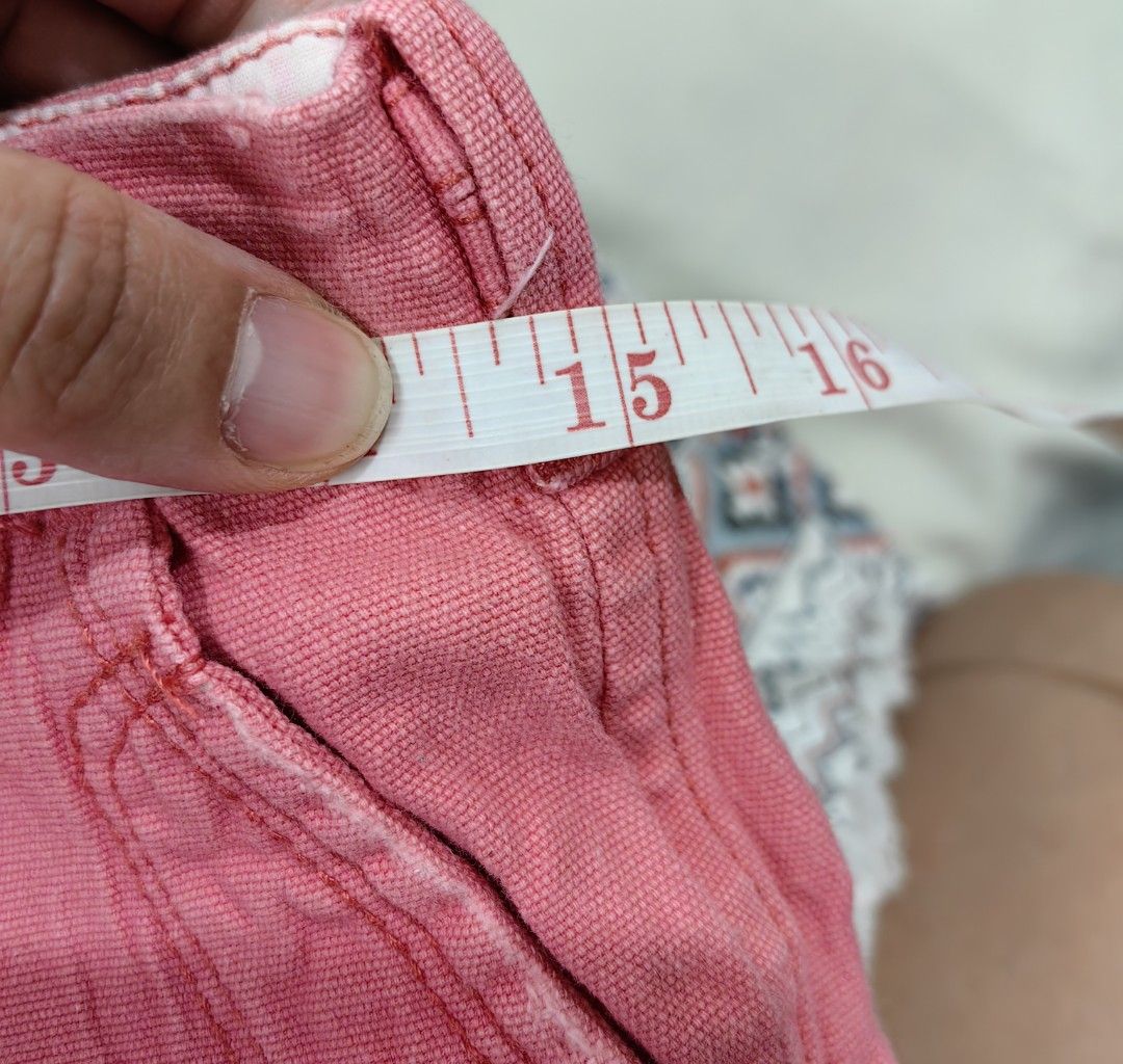 Pink Denim Shorts with Button Fly (Category: Shorts) located in Las Pinas. Submitted by offtonewhome (Listing ID 1461800832, Image 3). Description: - Cute pink denim shorts - Button fly closure - Two front pockets - Two back pockets - Small embroidered detail on right back pocket - Waist: Approx. 15 inches across - Inseam: Approx. 6 inches.