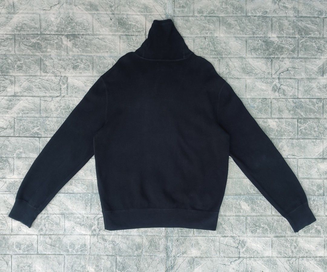 Polo Ralph Lauren Shawl Collar Pullover Sweatshirt (Category: Coats, Jackets and Outerwear) located in Bayambang. Submitted by mon10192816 (Listing ID 1461913433, Image 2). Description: - Width 21 - Length 26 - Issue Minor Fraying on Sleeve hem, check last photos - Polo Ralph Lauren sweater - 100% cotton - Mock neck with 2 button closure - Classic red pony logo on chest - Size Medium - Perfect for layering or standalone wear.
