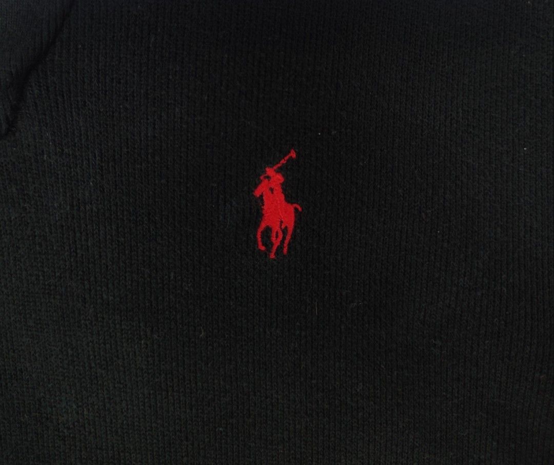 Polo Ralph Lauren Shawl Collar Pullover Sweatshirt (Category: Coats, Jackets and Outerwear) located in Bayambang. Submitted by mon10192816 (Listing ID 1461913433, Image 3). Description: - Width 21 - Length 26 - Issue Minor Fraying on Sleeve hem, check last photos - Polo Ralph Lauren sweater - 100% cotton - Mock neck with 2 button closure - Classic red pony logo on chest - Size Medium - Perfect for layering or standalone wear.