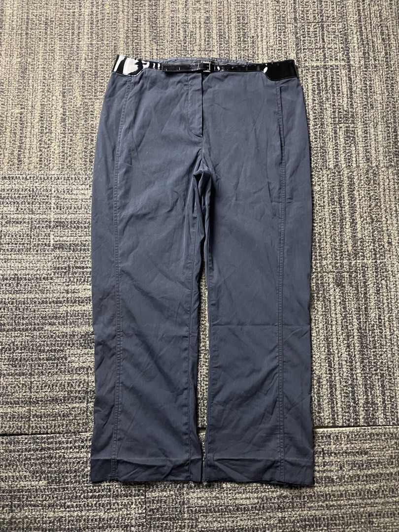 Prada Nylon Trouser With Patent Leather Strap (Category: Other Bottoms) located in Manila. Submitted by rdtp2 (Listing ID 1461966123, Image 1). Description: size 42 waistline 30 length 32 hem 8 flaw you can see to the last pic good condition 9/10.