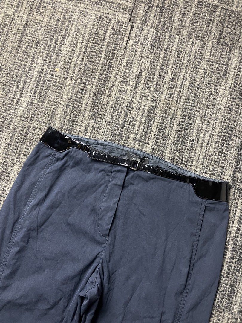 Prada Nylon Trouser With Patent Leather Strap (Category: Other Bottoms) located in Manila. Submitted by rdtp2 (Listing ID 1461966123, Image 2). Description: size 42 waistline 30 length 32 hem 8 flaw you can see to the last pic good condition 9/10.