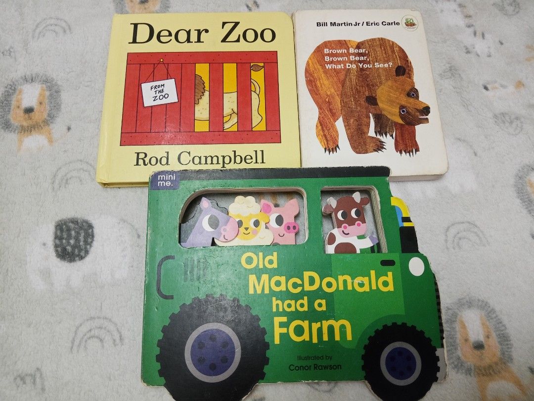 Preloved Board Books Bundle (Category: Children's Books) located in Taguig. Submitted by blessed.momof3 (Listing ID 1461946139, Image 1). Description: RFS: Decluttering Location: South Signal, Taguig Selling my LO's preloved bundle of 3 beloved children's board books. - Titles include: 'Dear Zoo' by Rod Campbell, 'Brown Bear, Brown Bear, What Do You See?' by Bill Martin Jr. / Eric Carle, and 'Old MacDonald Had a Farm' by mini me. - Ideal for litt