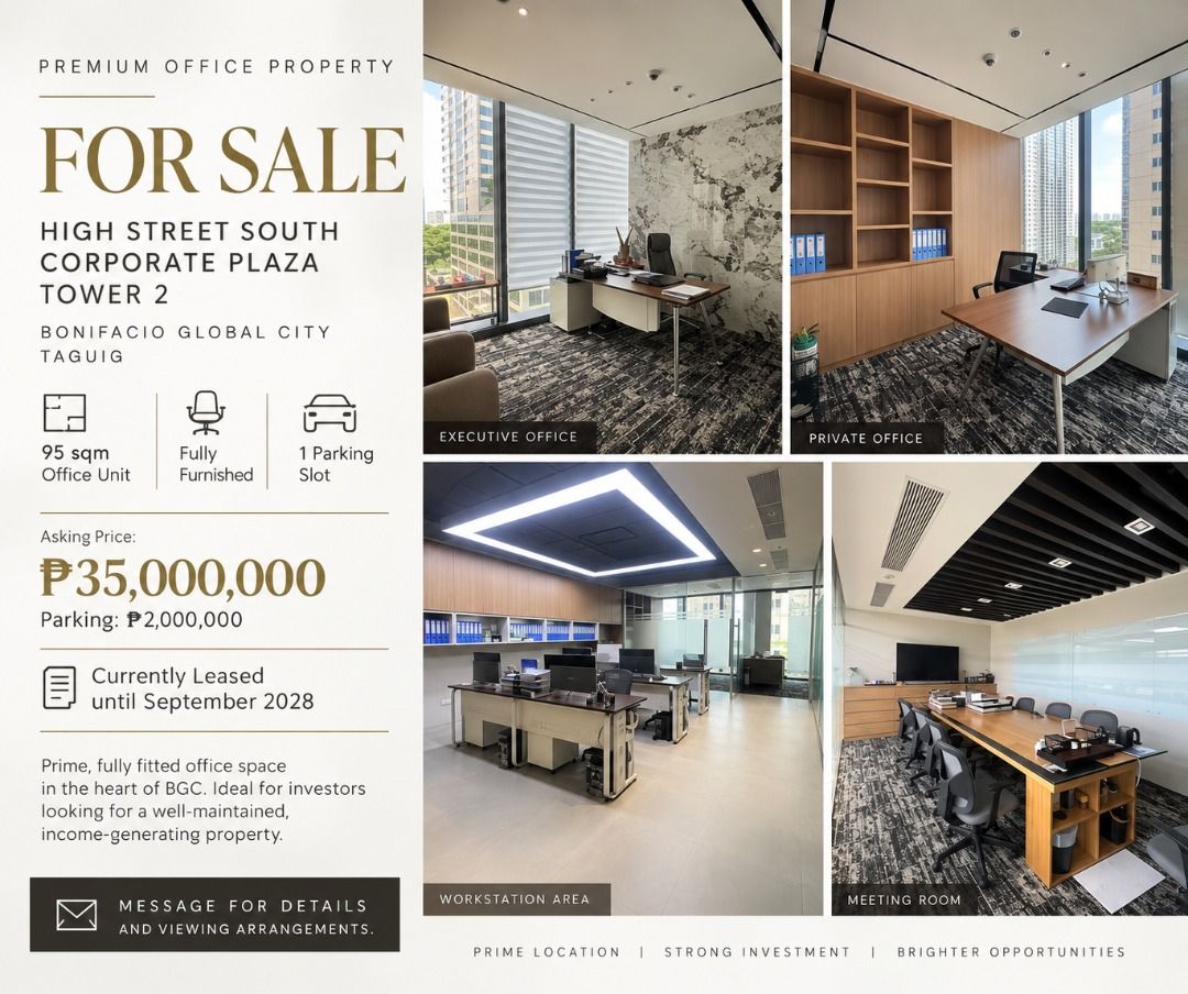 Premium BGC office space for sale (Category: Commercial) located in Calamba. Submitted by pacem81 (Listing ID 1461828835, Image 1). Description: 1 parking space Fully fitted out.