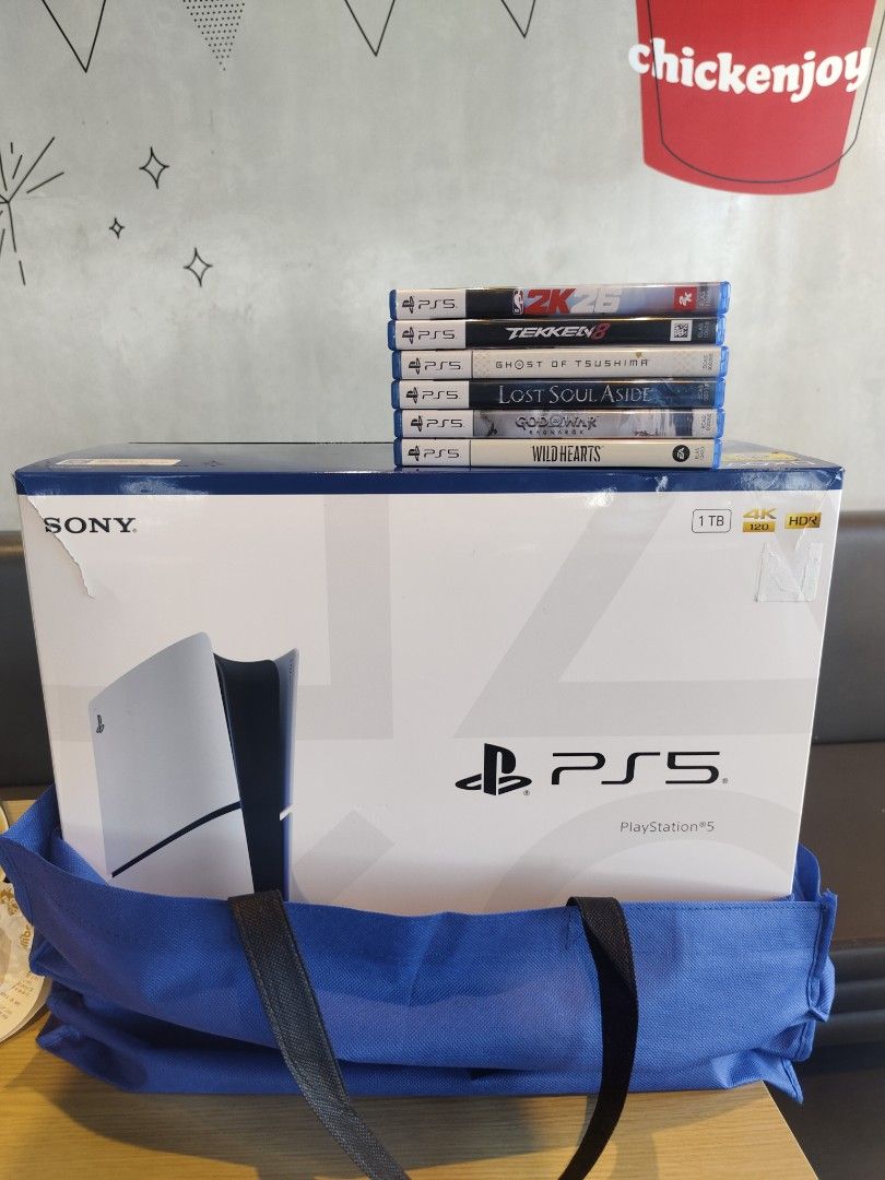 Ps5 Slim with Extra Controller and Games (Category: PlayStation) located in Binan City. Submitted by olxph_401981327 (Listing ID 1461978486, Image 1). Description: For Sale or Swap! Ps5 Slim 1tb Matte Model with: 2 ds5 controllers hdmi powercord box 6 games (see photos) last december lang nabili.. 40k lastprice. wag kna makulit!.