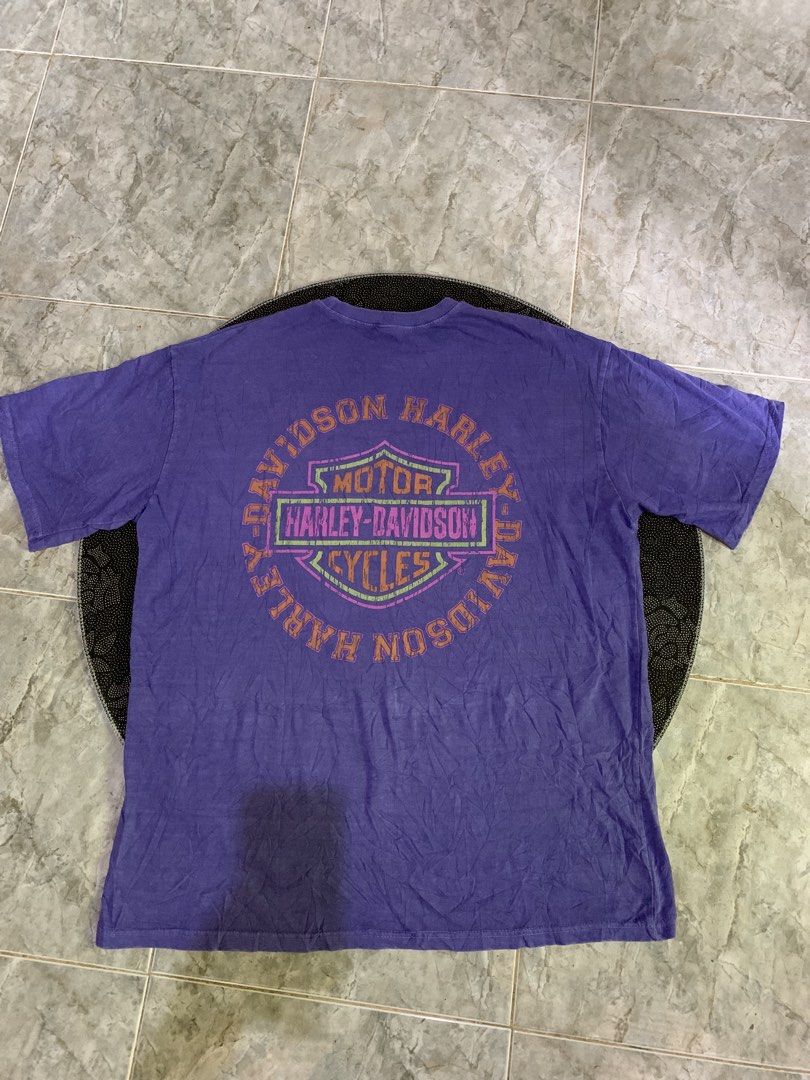 Purple Harley-Davidson Cycles T-Shirt (Category: Tshirts & Polo Shirts ) located in Cebu City. Submitted by xrm12 (Listing ID 1461863039, Image 3). Description: - Cool purple tie-dye Harley-Davidson Cycles t-shirt - Features classic Harley logo on the front - Larger graphic design on the back - Soft, worn-in fabric feel - Perfect for casual wear - Includes original smiley face tag.