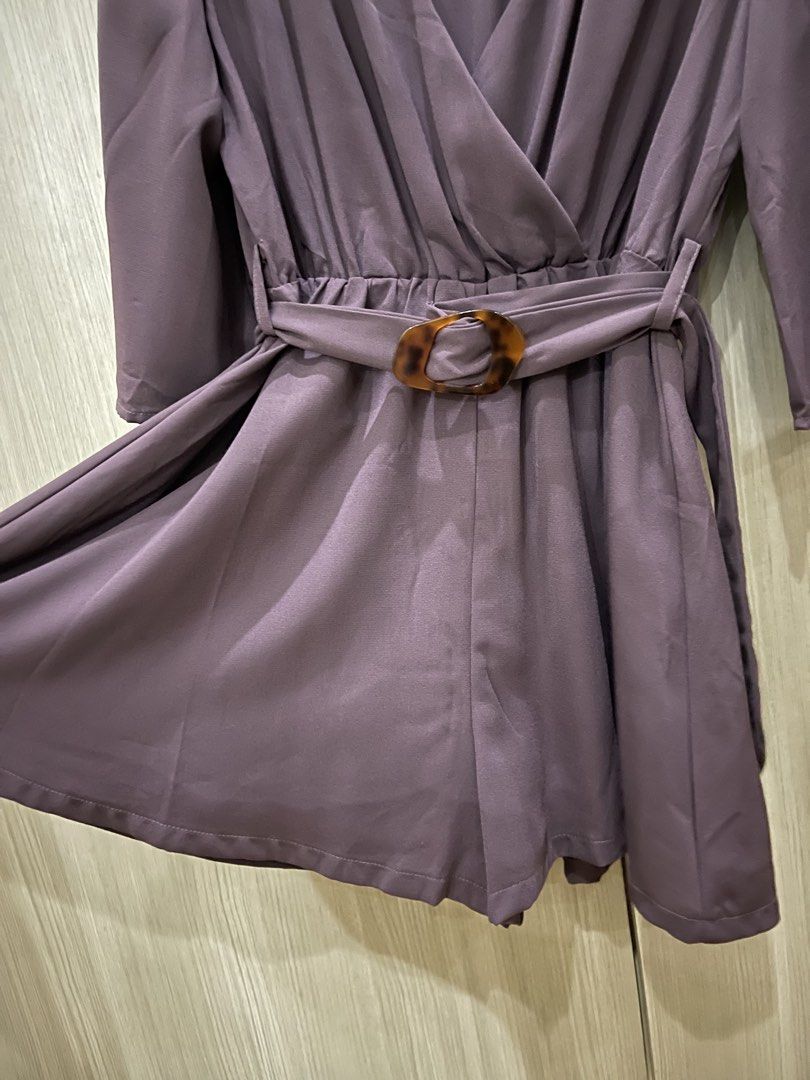 Purple Romper (Category: Rompers) located in Manila. Submitted by shiezzels (Listing ID 1461979852, Image 2). Description: Zalora Basic Romper Stretchy waist part Has belt Nice Romper Medium on tag.