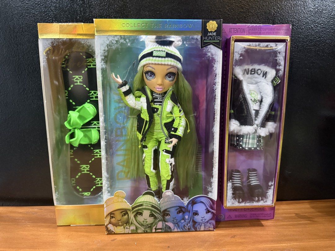 Rainbow High Jade Hunter Doll with Winter Break Outfit (Category: Figurines & Statues) located in Santa Rosa. Submitted by bumfinds (Listing ID 1461854385, Image 1). Description: - Rainbow High Jade Hunter doll from the Winter Break collection. - Comes in original, unopened packaging. - Includes all original accessories. - Box shows minor signs of wear. - Doll and contents are in great, pristine condition. - Complete set, ideal for collectors..