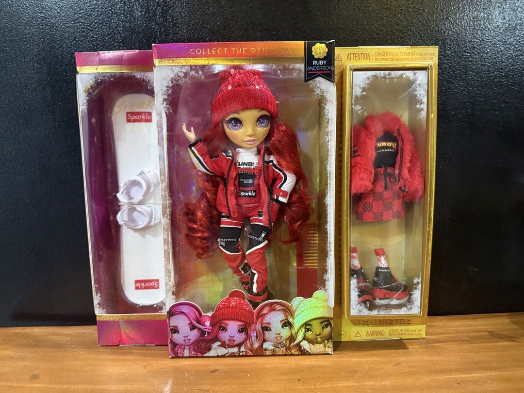 Rainbow High Ruby Anderson Doll with Accessories (Category: Kids Toys) located in Santa Rosa. Submitted by bumfinds (Listing ID 1461854208, Image 1). Description: - Rainbow High Ruby Anderson Doll - Winter Sparkle Collection - Includes original outfit and accessories - Comes with a snowboard - Includes extra pair of shoes - Brand new, sealed in box - Ideal for collectors.