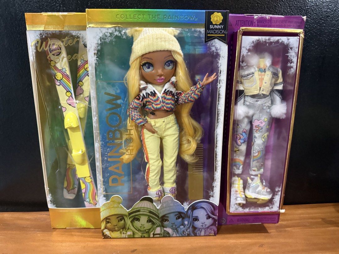 Rainbow High Winter Break Sunny Madison Doll (Category: Kids Toys) located in Santa Rosa. Submitted by bumfinds (Listing ID 1461849567, Image 1). Description: - Rainbow High Winter Break Sunny Madison doll - Brand new, in original box - Comes with skis - Includes an extra outfit - Ideal for collectors and playtime.