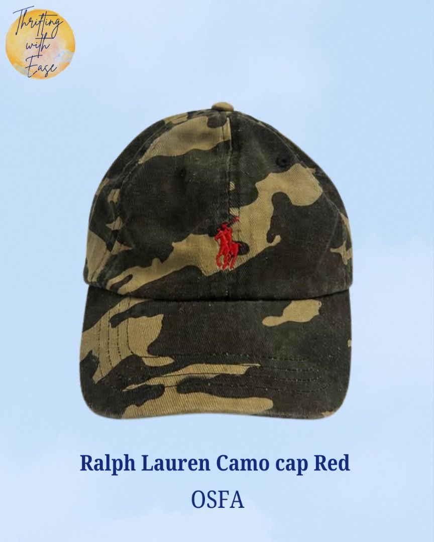 Ralph Lauren Camo cap Red (Category: Caps & Hats) located in Manila. Submitted by tr_w_ez (Listing ID 1461826093, Image 1). Description: Thrifting with ease is not affiliated or associated with any of the brands featured. All trademarks and copyrights reserved to the original brand holders. Size: OSFA Condition: 10/10 Color rate: 10/10 Issue: None Note📌: Comment mine or dm me for payment & shipping Take Note: 🚨Items are thrifted or pre - loved 
